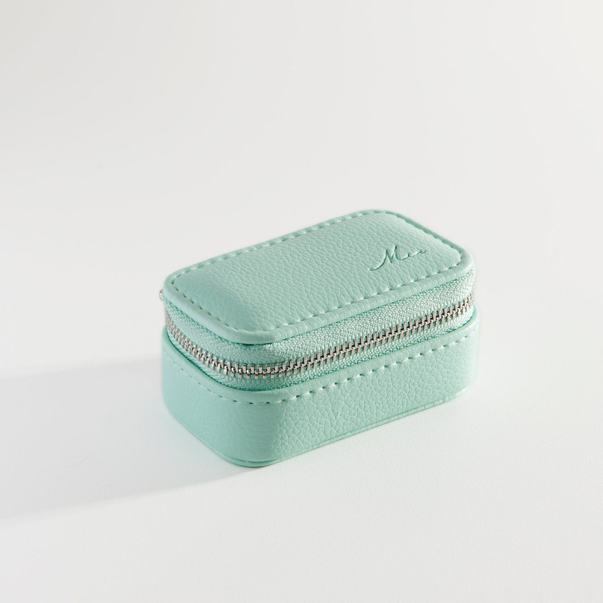 Mini pochette de voyage rectangle pour bijoux cuir végétalien turquoise MIAJWL