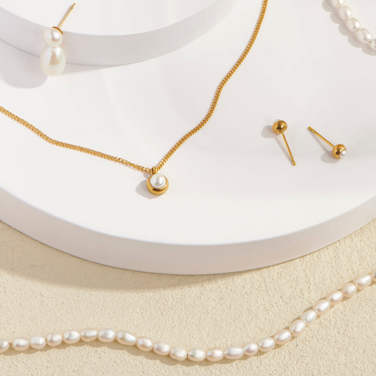 Set of stainless steel earrings and necklace with pearls ensemble boucles d'oreilles et collier acier inoxydable avec perles MIAJWL