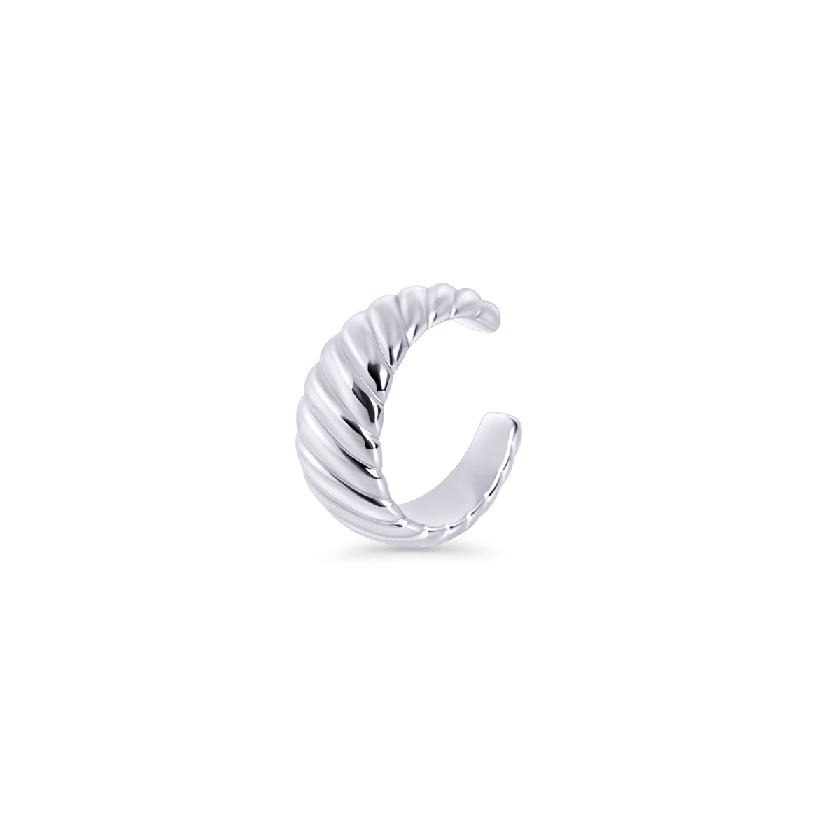 Silver twisted ear cuff, top-rated and best for sensitive ears, allergy-free and hypoallergenic surgical stainless steel, waterproof, non tarnish, safe and designed to prevent skin irritation.

